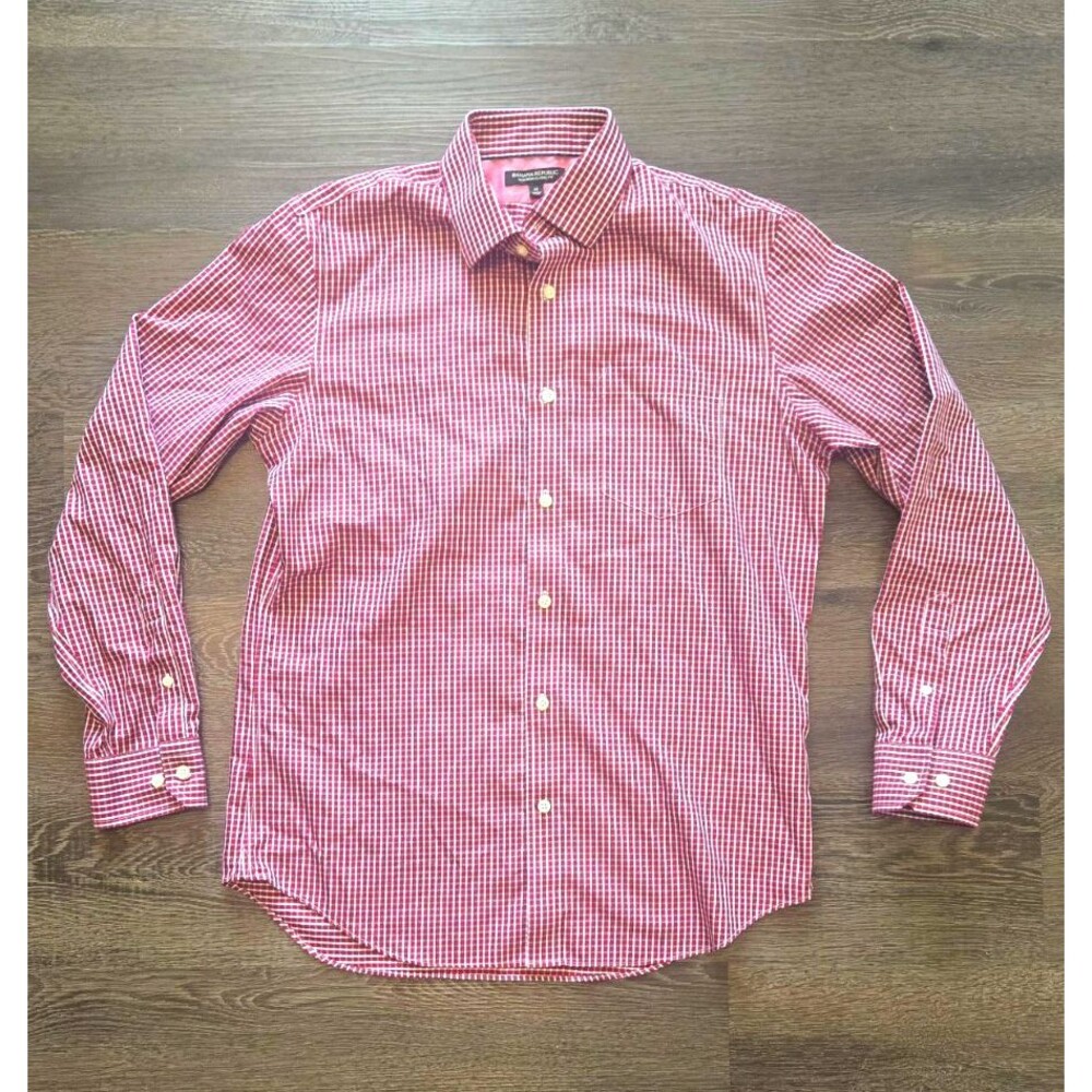 Banana Republic Non-Iron Classic Fit Dress Shirt Red White Check M 32/33